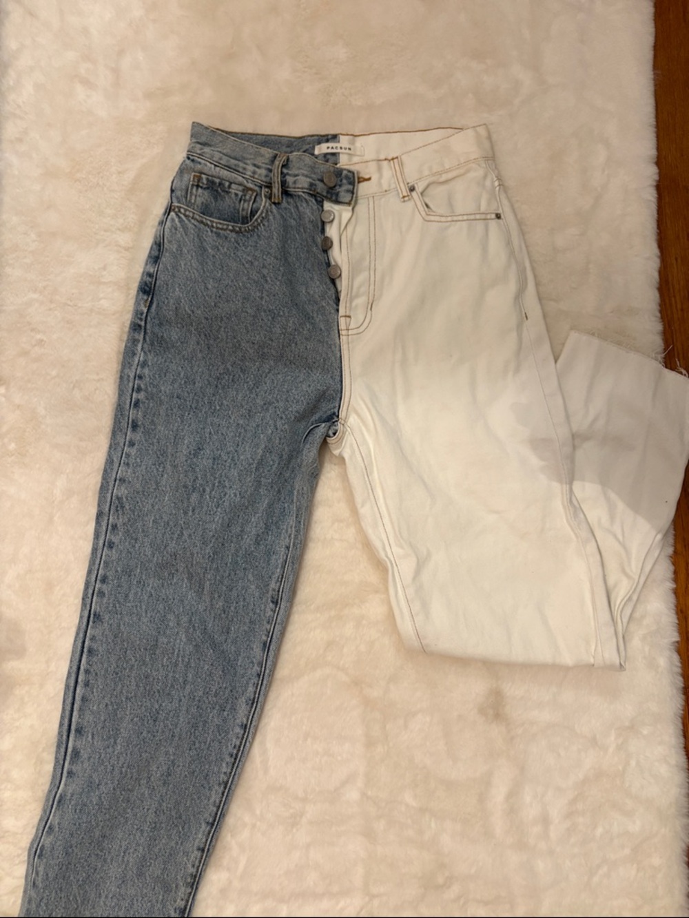 PacSun Two-Tone Straight Leg Jeans - Blue & White